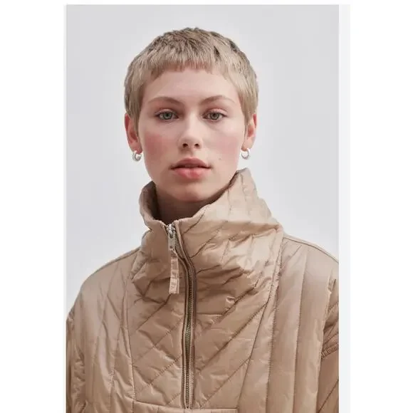 Second Female Quilly Anorak Quilted Jacket Silver Mink Funnel Neck S Minimalist - Picture 3 of 13